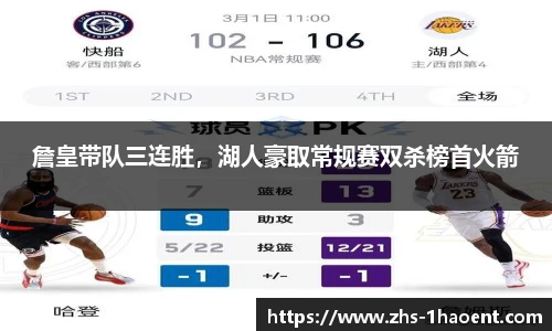 詹皇带队三连胜，湖人豪取常规赛双杀榜首火箭